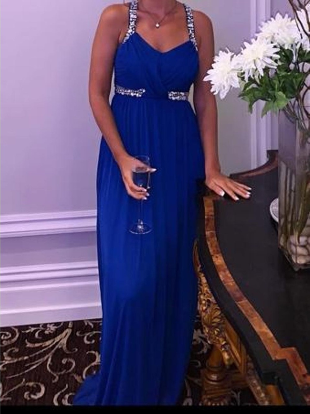 Royal Blue Evening Gown with Embellished Straps